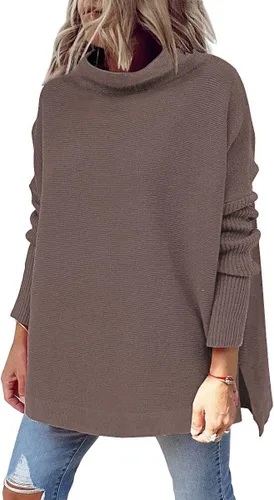 LILLUSORY Suéter de cuello alto falso para mujer, de gran tamaño, manga larga, casual, de punto, túnica con leggings
