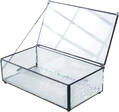 Caja de recuerdo de cristal biselado transparente, decoración del hogar, organizador de exhibición de joyas de vidrio vintage, acento decorativo,