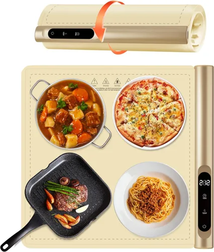 Newise Tapete de calentamiento de grafeno mejorado para alimentos, bandeja de calentamiento eléctrico de calentamiento rápido con 6 ajustes de