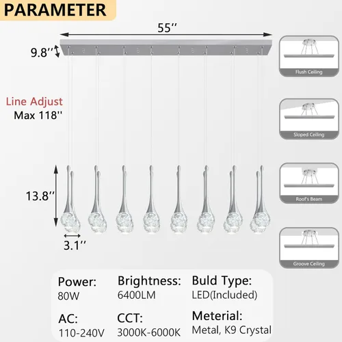 Miniatura 2 de 16 Luces Moderna Lámpara de Techo de Cristal con Diseño Glam para Techos Altos, Lámpara Colgante LED Regulable para Escalera, Vestíbulo, Entrada