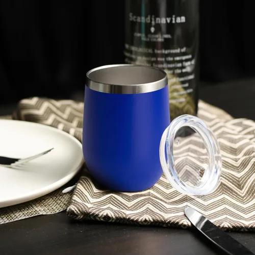 Miniatura 5 de DOMICARE - Juego de 4 vasos de vino de 12 onzas con tapa, hechos de acero inoxidable con aislamiento al vacío de doble pared, color azul oscuro