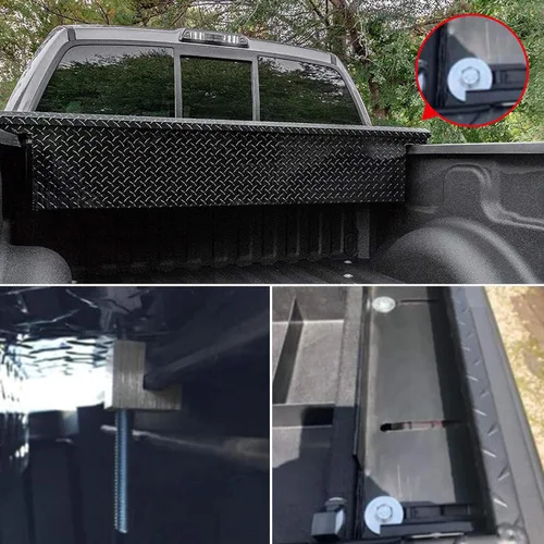 Miniatura 5 de Paquete de 4 kits de montaje universales para caja de herramientas de camión sin taladro, aleación de aluminio une firmemente la caja de Negro
