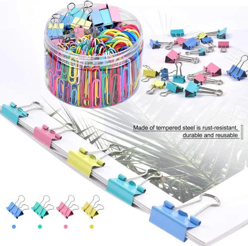 Miniatura 4 de Sopito - Clips para papel, 300 clips de papel, varios tamaños (S/M/L) y bandas de goma, juego de suministros de oficina de colores, suministros