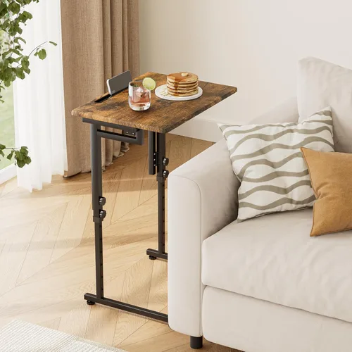 Miniatura 2 de Adjustable Folding TV Tray Table,TV Dinner Small Foldable C-Shaped End Table for Eating,6 Height Adjustable Slide Under Couch Side with Sturdy MDF