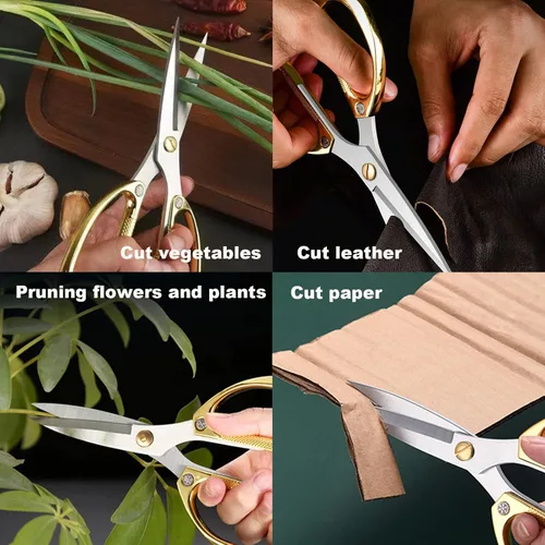 Miniatura 6 de Tijeras de cocina premium, paquete de 2 tijeras resistentes para aves de corral y carne, tijeras de hueso para cocinar Bronce+dorado