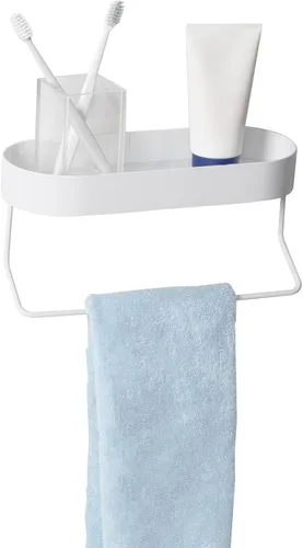 Miniatura 4 de Honey Can Do SHF-09519 - Estante de baño montado en la pared con toallero y bandeja superior ovalada, color blanco