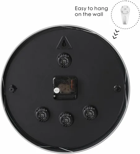 Miniatura 8 de Plumeet Reloj de pared pequeño, 10 pulgadas, funciona con pilas, con marco de aluminio plateado, reloj de pared de metal silencioso que no hace