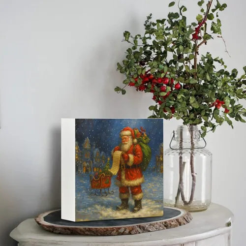 Miniatura 6 de Letrero de madera de Papá Noel – Decoración retro de Navidad de Papá Noel, caja de madera rústica de Satanás para el hogar, cocina, baño, mesa