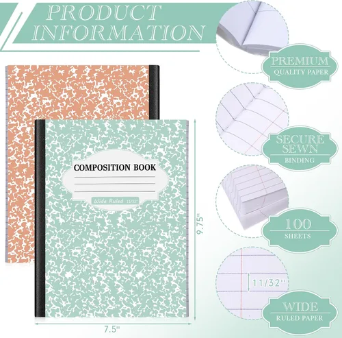 Miniatura 2 de Colarr Paquete de 8 cuadernos de composición de 9.75 x 7.5 pulgadas de ancho, libros de composición de papel de mármol a rayas de varios