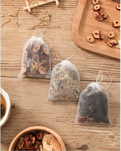 Miniatura 5 de 50 bolsas de filtro de té, bolsas de té desechables para té suelto, hierbas, especias, malla vacía, pequeñas bolsas con cordón para infusor