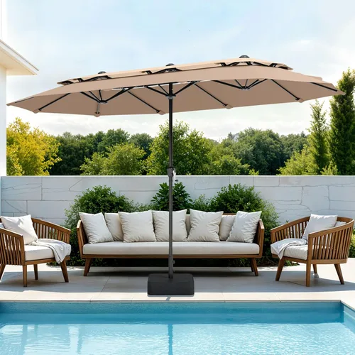 Miniatura 22 de Sombrilla PHI VILLA para terraza, extra grande, de doble sombrilla, de 450cm (base incluida), sombrilla doble para exterior, Marino Azul marino