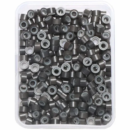 Miniatura 23 de 2500 piezas de cuentas de extensión de 5 mm negras, anillos micro con revestimiento de silicona, microenlaces punta I para extensiones de cabello