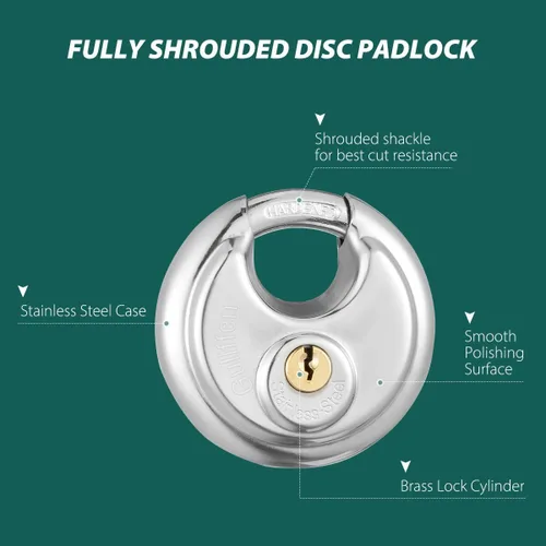Miniatura 3 de Paquete de 4 candados de disco con llave, cerradura de acero inoxidable con llave, 2-3/4 pulgadas de ancho, grillete de 3/8 pulgadas de diámetro