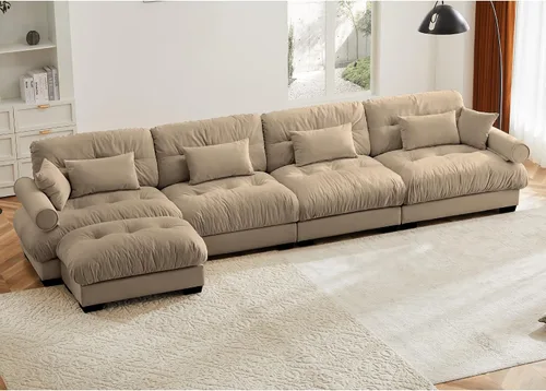 Miniatura 86 de Otomana beige para sofá modular modular, sofá individual, asiento otomano para sofá modular convertible, sofás de terciopelo para sala de estar