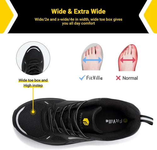 Miniatura 4 de FitVille Zapatos de trabajo extra anchos para hombres con punta de acero compuesto antideslizante zapatos de trabajo impermeables ligeros-SteelCore