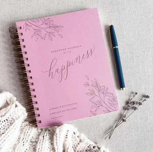 Miniatura 4 de Diario guiado de felicidad para mujeres; manifiesta crecimiento personal en 5 minutos al día; diario Larkspur Blue Surround Yourself with Happiness