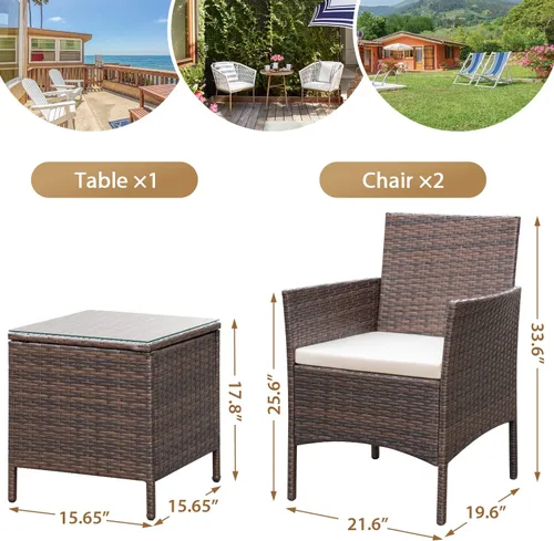 Miniatura 8 de Rankok Juego de 2 sillas de patio, muebles de porche delantero al aire libre, juego de 3 sillas de mimbre para patio, muebles de balcón para patio