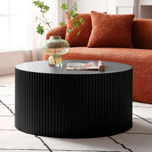 Miniatura 6 de Juego de 2 mesas auxiliares anidables, mesa auxiliar redonda de madera creativa de luna, color negro mate, mesas auxiliares modernas de lujo