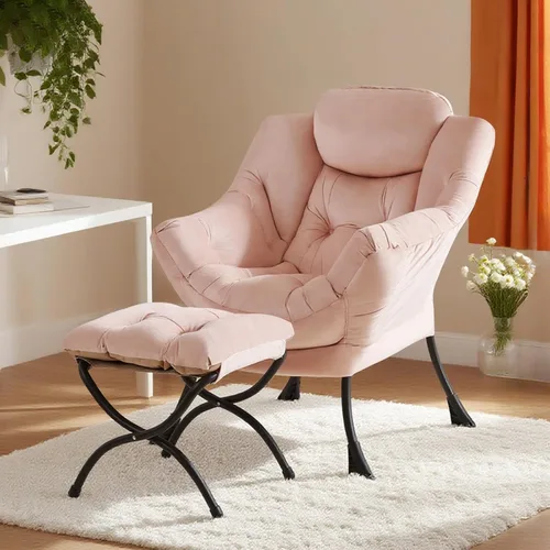 Miniatura 3 de Tiita - Sillón reclinable con otomana, grande, moderno, sofá de ocio, de lectura, con reposapiés, para dormitorio, sala de estar, dormitorios, Rosa