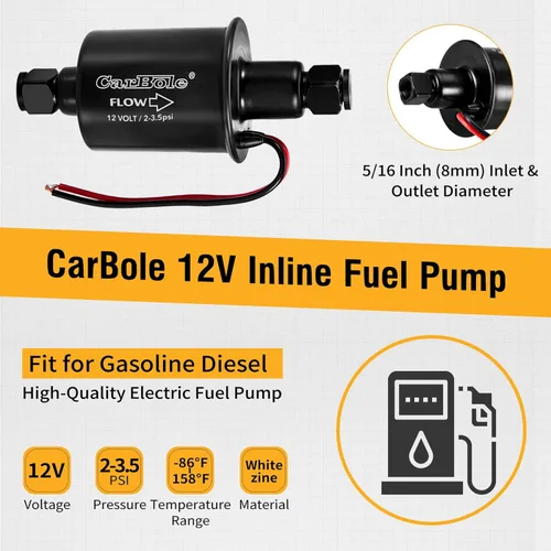 Miniatura 2 de CarBole Bomba de combustible en línea de baja presión de 12V 2-3.5 PSI, bomba eléctrica universal de gasolina y diésel para carburadores, reemplazo