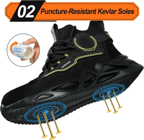 Miniatura 3 de LAoutun Zapatos de punta de acero para hombres y mujeres, zapatos de trabajo de seguridad, cómodos, ligeros, a prueba de pinchazos, zapatos