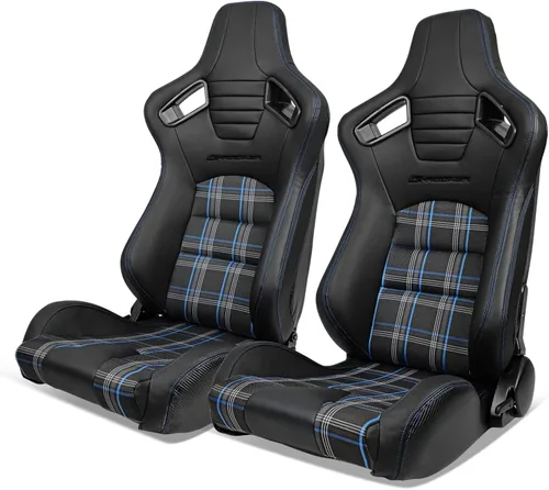 Miniatura 10 de IKON MOTORSPORTS, Asientos universales para vehículos de carreras de microfibra de poliuretano + cuero de carbono, con deslizadores de doble