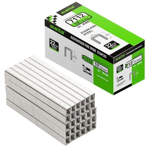 meite Grapas de acero inoxidable con corona de calibre 22 de 3/8 pulgadas con longitud de 1/2 pulgada para tapicería 10,020 piezas/caja (1 caja)