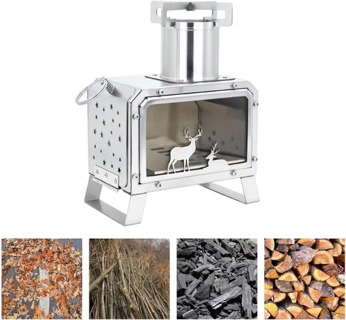 Miniatura 10 de Estufa de camping al aire libre portátil Estufa de acero inoxidable para cocinar al aire libre Calefacción y pesca BBQ Backpacking Estufa (M)