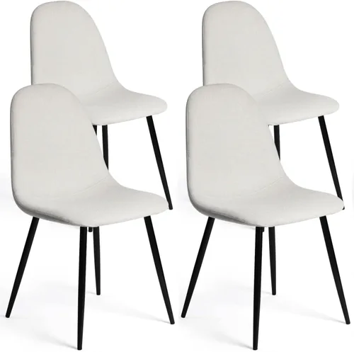 Miniatura 12 de FurnitureR Juego de 4 sillas de comedor, asiento de comedor tapizado de tela de felpilla con patas de metal resistentes, sillas laterales de Beige