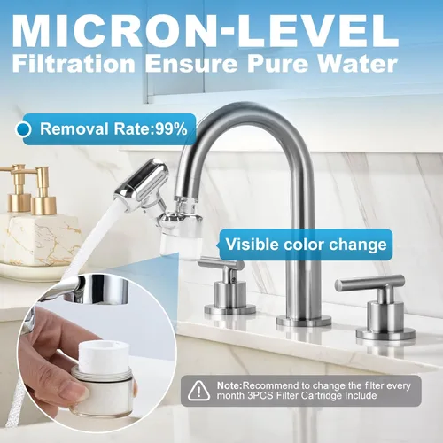 Miniatura 6 de Grifo de filtro de agua para fregadero, purificador de agua giratorio de 360°, filtro de grifo de baño que elimina cloro, fluoruro de cloro, metales