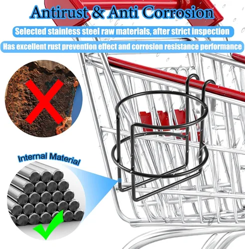 Miniatura 4 de 2 piezas de soporte para tazas de carrito de compras con barra inferior, soporte para tazas portátil actualizado reutilizable para colgar tazas