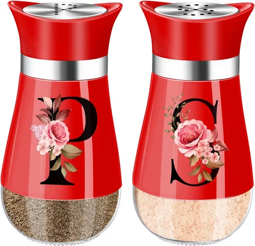 Miniatura 8 de Juego de saleros y pimenteros, accesorios de cocina rojos de 4 onzas, dispensador de especias de acero inoxidable y vidrio, diseño clásico, diseño