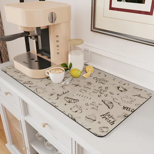 Miniatura 14 de AMOAMI Tapete de café absorbente con parte trasera de goma para secar platos para encimera de cocina, accesorios de bar para debajo de la cafetera