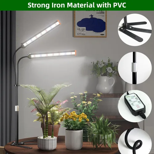 Miniatura 5 de Lámpara para cultivo de plantas con soporte ajustable de 15 a 47 pulgadas, lámpara de cultivo de plantas de tres cabezales con bombillas LED rojas