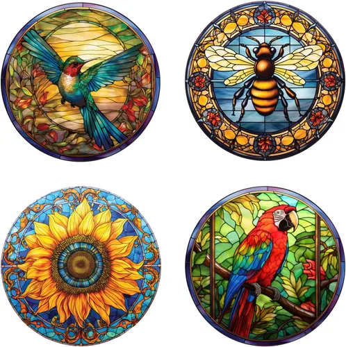 Miniatura 12 de 4 hojas de colibrí de gran tamaño para ventana, adhesivos anticolisión para evitar golpes de pájaros en vidrio, calcomanías de vinilo no adhesivas