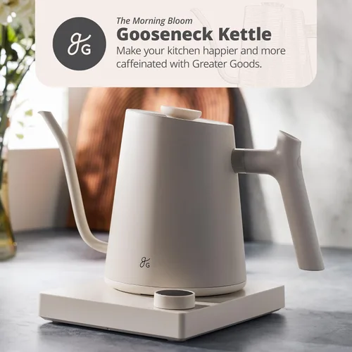 Miniatura 3 de Greater Goods Hervidor eléctrico de cuello de cisne y báscula de café, diseñada en San Luis, blanco abedul