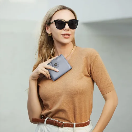 Miniatura 2 de CLUCI Cartera RFID triple pequeña para mujer, Azul