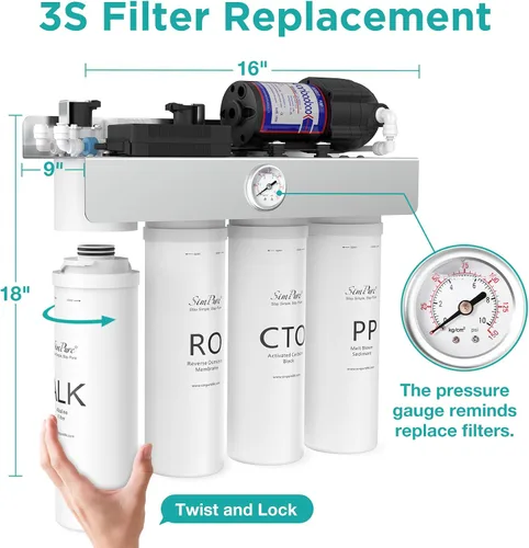 Miniatura 2 de SimPure Juego de cartuchos de filtro de repuesto de 1 año de la serie T1 para el sistema de filtro de agua de ósmosis inversa sin tanque