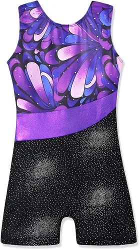 HOZIY Leotardos de gimnasia para niñas y niños, cinta de copo de nieve, azul, morado, rosa intenso brillante, Rosa encendido