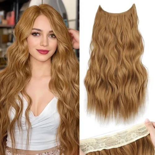 Miniatura 46 de KooKaStyle - Extensiones de cabello con hilo invisible, diadema transparente, ajustables, 4 clips fijadores, cabello largo y ondulado de 12