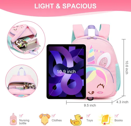 Miniatura 6 de Mochila pequeña para niñas y niños, mochila para perschool con correa para el pecho, dibujos animados 3D, Unicornio, Linda mini mochila para niñas