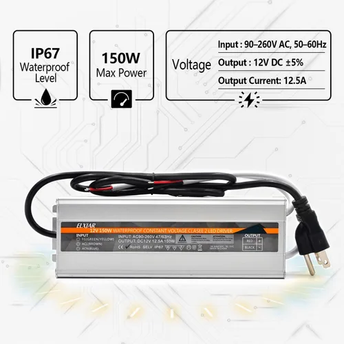 Miniatura 3 de (Paquete de 2) Fuente de alimentación LED de 150W 12V IP67 Transformador Adaptador Impermeable 90-260V AC a 12V DC Convertidor Compatible con Tiras
