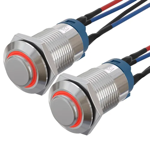 Miniatura 15 de APIELE Interruptor de botón momentáneo de 0.472 in precableado 5.906 in de cabeza redonda alta (aluminio negro, azul)