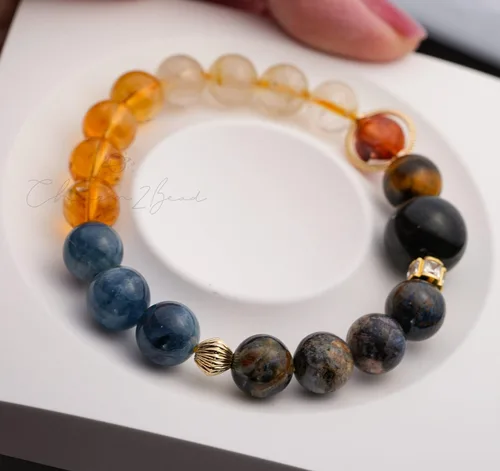 Miniatura 170 de Precious Gemstone Natural Crystal Healing Bracelet, Rutilated Quartz, Moonstone, Quartz Handmade Original Design Bracelet