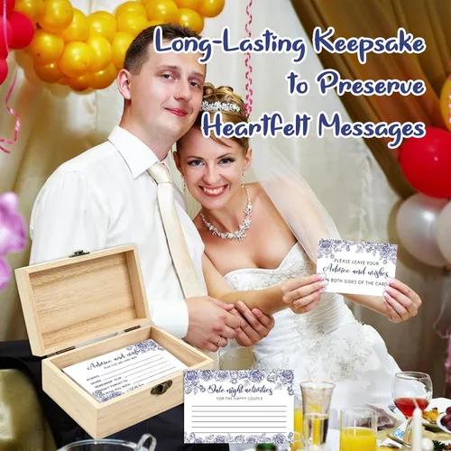 Miniatura 6 de Consejos y deseos para el señor y la señora 50 tarjetas de consejos de boda florales azules, tarjetas de consejos y deseos para decoraciones
