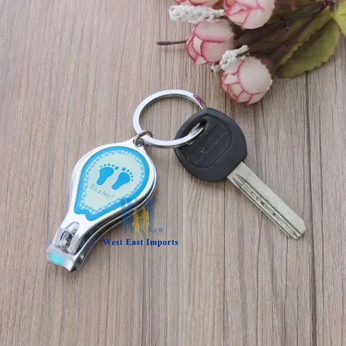 Miniatura 4 de 12 llaveros personalizados para baby shower, color azul niño, cortaúñas y abrebotellas, regalo personalizado con grabado láser (huella)