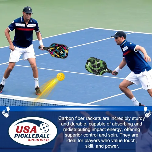 Miniatura 4 de Carbon Fiber Pickleball Paddles Set of 4 or 2 Rackets,USAPA Approved Pickleballs Equipment with Balls,Bag,Accessories,Carbon Fiber T300 Lightweight