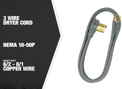 Miniatura 4 de Southwire 9014SW8809 Cable de alimentación de rango; 4 pies; terminales con brida de 1/4 pulgadas; enchufe plano; compatible con la mayoría