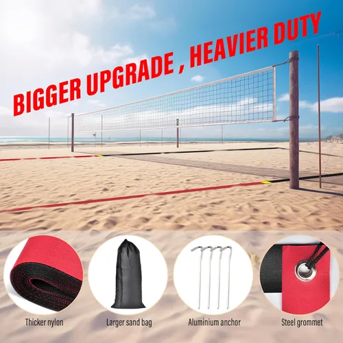 Miniatura 4 de Líneas profesionales de voleibol de playa para arena, 2 pulgadas, altamente visibles, para todo tipo de clima, con anclajes de acero inoxidable