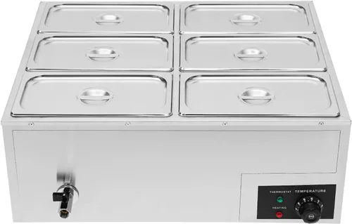 Calentador de alimentos eléctrico comercial de 6 bandejas, calentador de alimentos Bain Marie de acero inoxidable de 850 W con tapas, mesa de vapor,